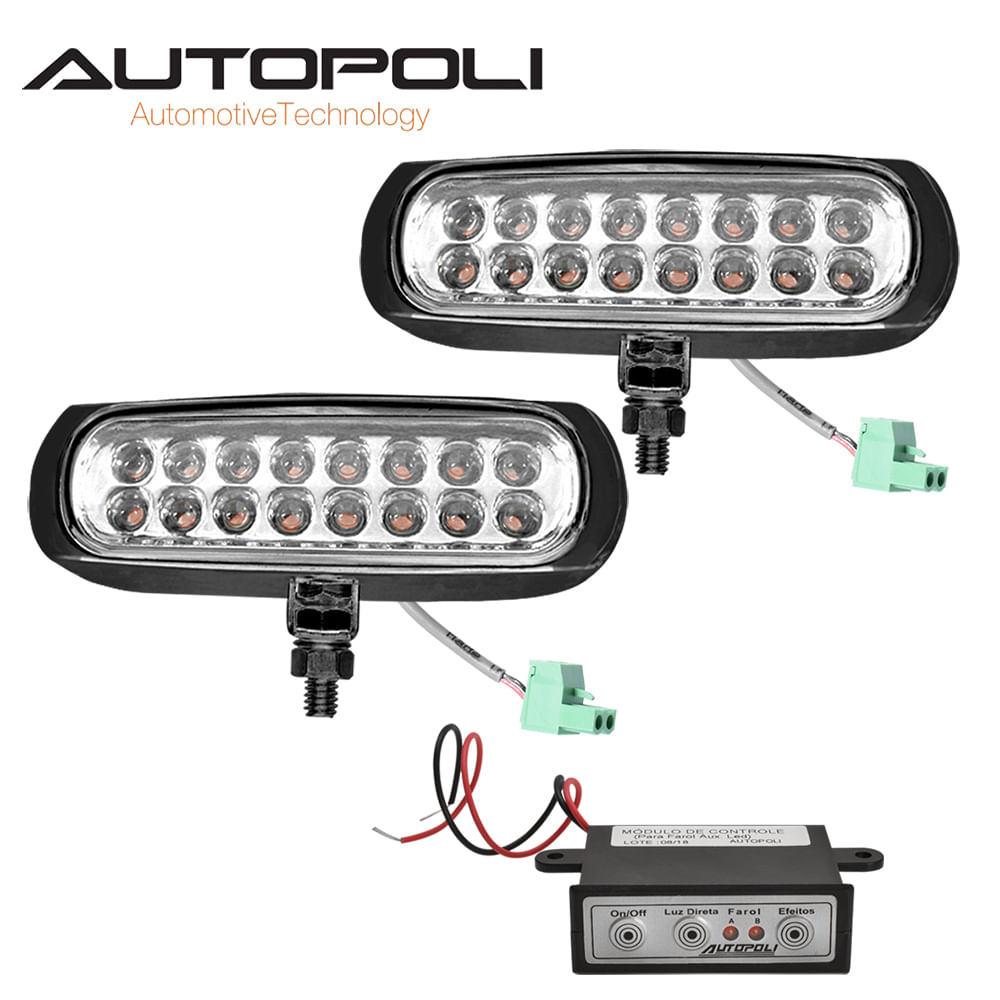 KIT FAROL LED AUXILIAR AMBAR 12/24V 60W PRETO - AUTOPOLI - AP805