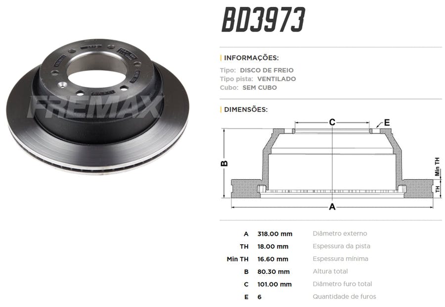 DISCO DE FREIO TRASEIRO - FREMAX - BD3973