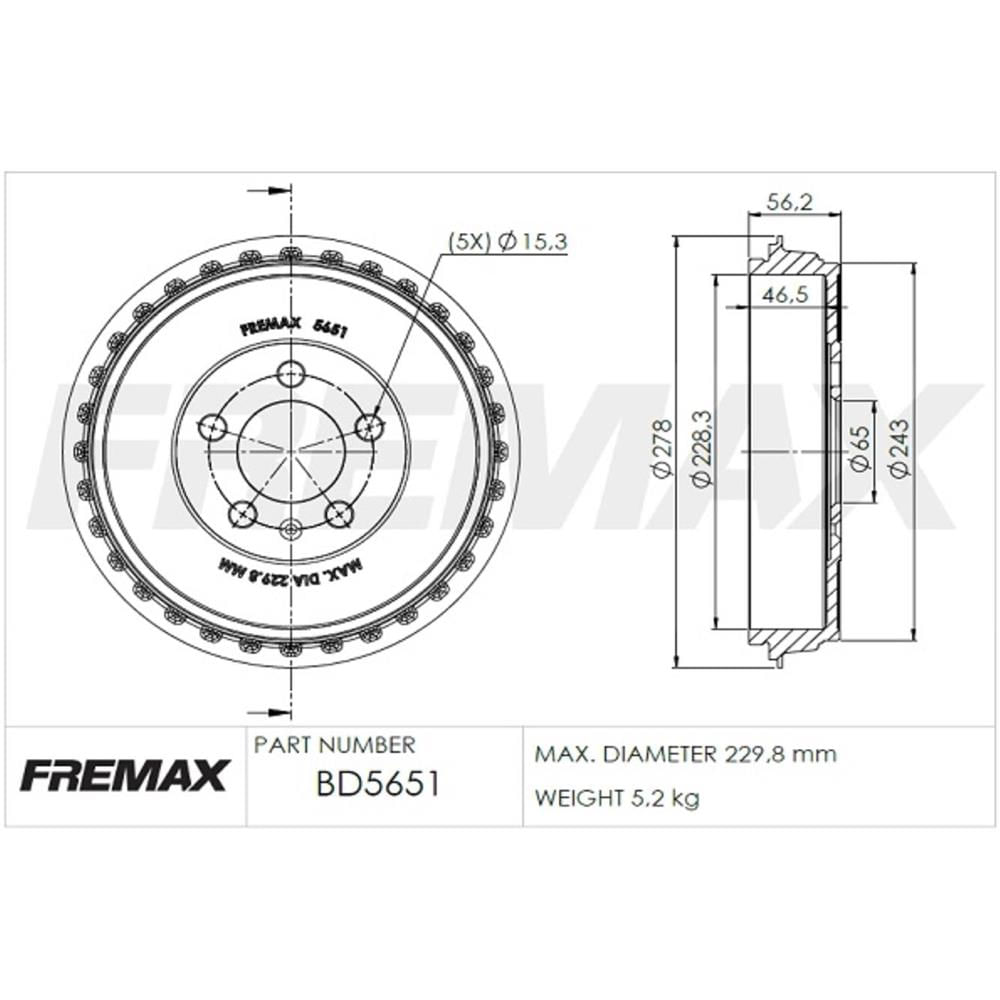 JOGO DE TAMBOR DE FREIO DIANTEIRO - FREMAX - BD5651