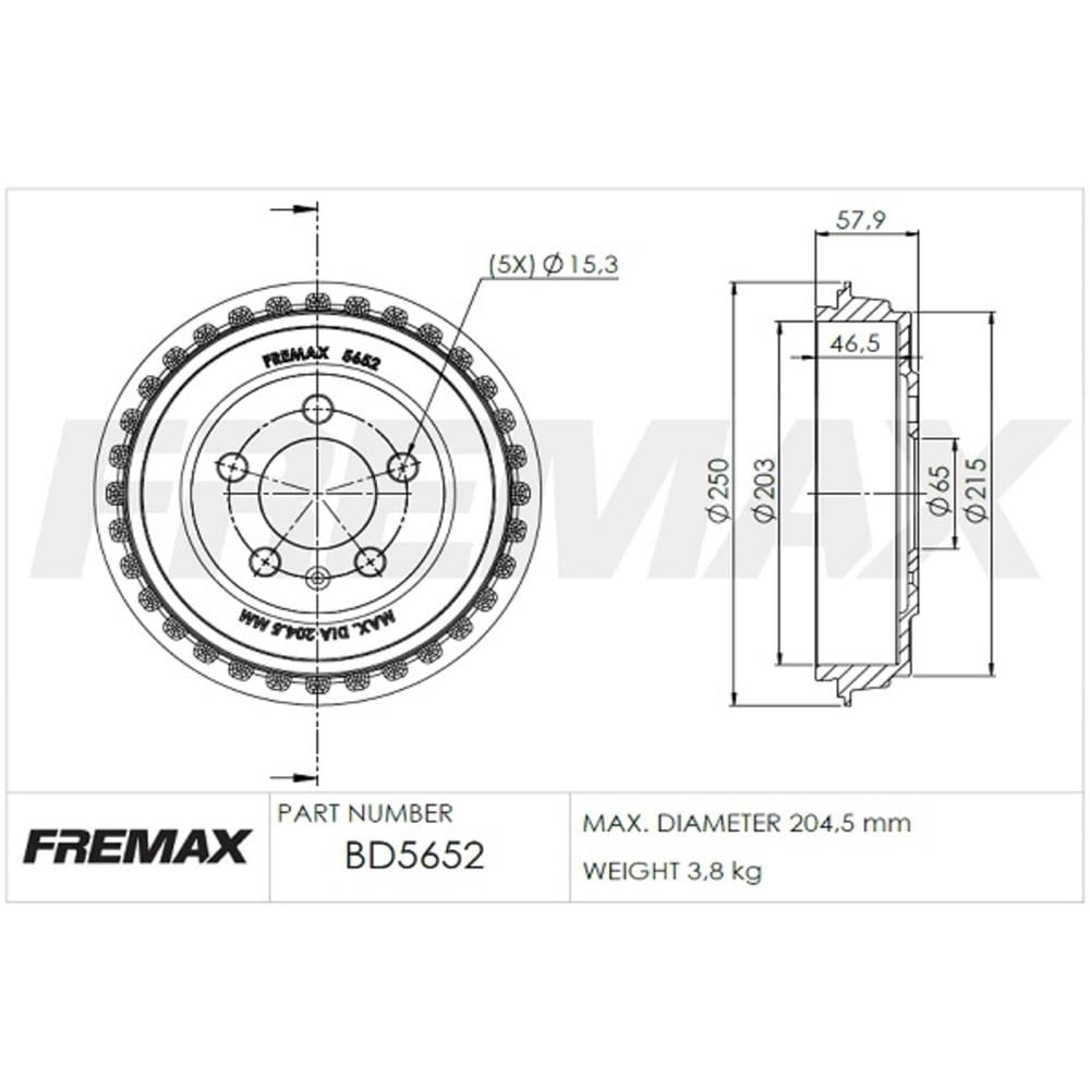 TAMBOR DE FREIO TRASEIRO - FREMAX - BD5652