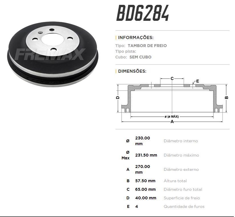 DISCO DE FREIO TRASEIRO - FREMAX - BD6284