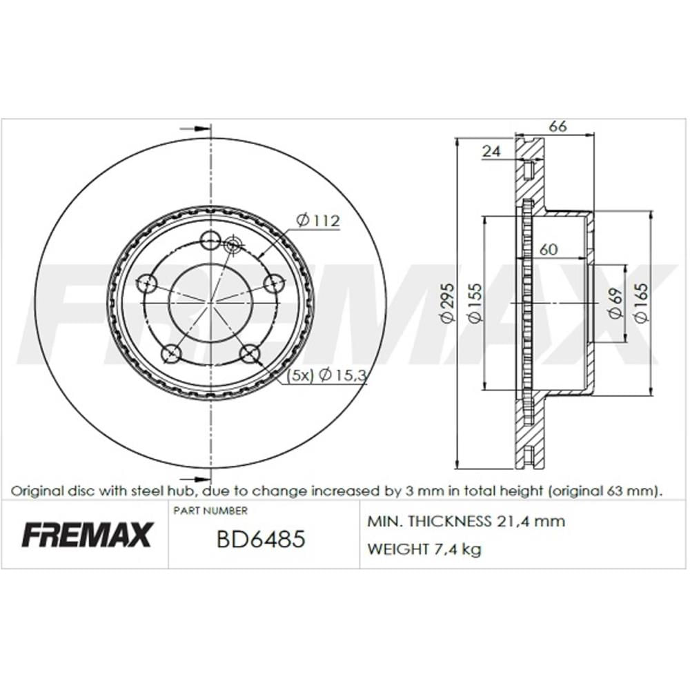 DISCO DE FREIO DIANTEIRO - FREMAX - BD6485